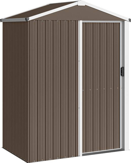 Outsunny Metall Gerätehaus Braun, wetterfester Geräteschuppen aus verzinktem Stahl mit Satteldach und abschließbarer Schiebetür, B/T/H: 136 x 87 x 179 cm - Bild 1