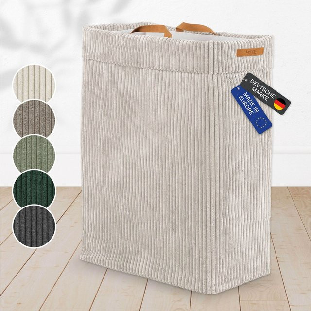 Lycce Wäschekorb aus Cord in Beige, platzsparender und faltbarer Nischenwäschekorb für Badezimmer, Schlafzimmer und Kinderzimmer - Bild 1