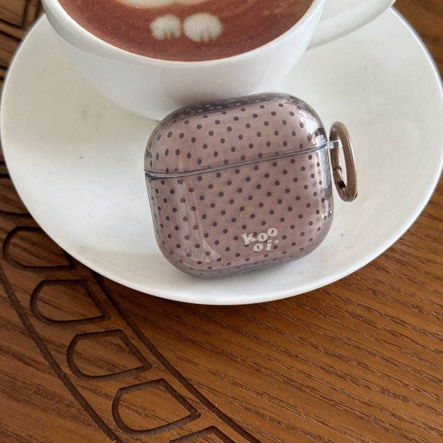 Braune halbtransparente Kopfhörer-Schutzhülle mit Polka-Dot-Muster und glänzender Oberfläche für Apple AirPods 1, 2, 3, 4 und Pro/Pro 2/Pro 3 - Bild 1
