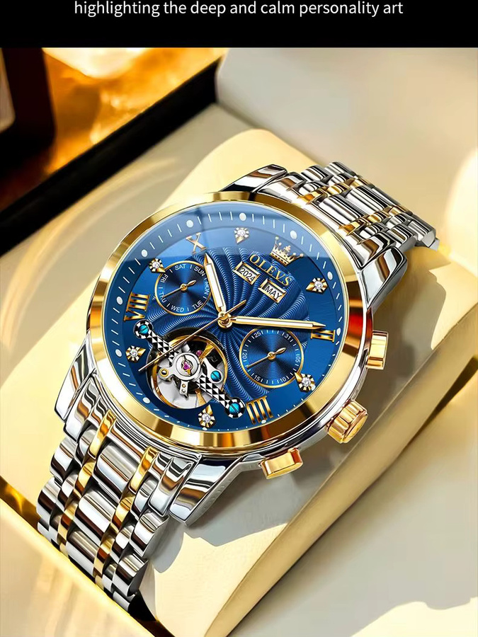 OLEVS Armbanduhr Automatik, Edelstahl, Blau, Herren - Bild 7