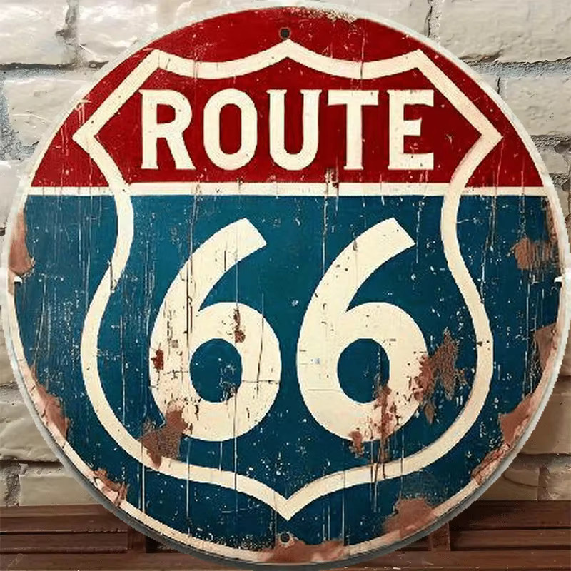 Potdemiel Retro Route 66 Metall-Wanddekoration, rundes Aluminium-Schild in Multicolour, Durchmesser: 20,32 cm - Bild 4