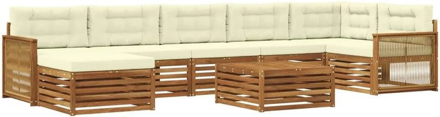 vidaXL Outdoor-Sofagarnitur L-Form aus Akazienholz mit 8 Kissen in Natur und Beige - Bild 1