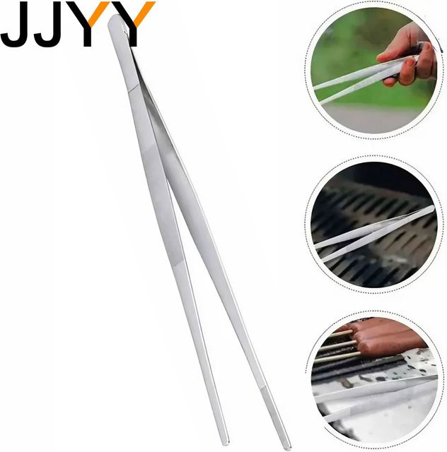 JJYY Präzisions-Lebensmittelzange aus Edelstahl in Silber – Grill- und Kochpinzette mit feinen Spitzen zum Grillen, Servieren und Kochen - Bild 1