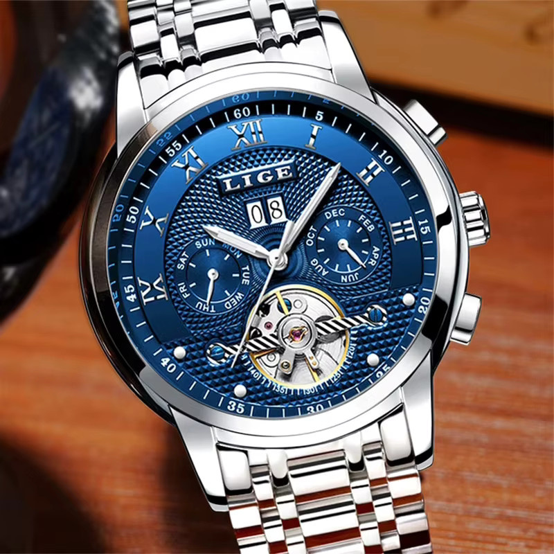 LIGE Armbanduhr Automatik, Edelstahl, Blau, Herren - Bild 4