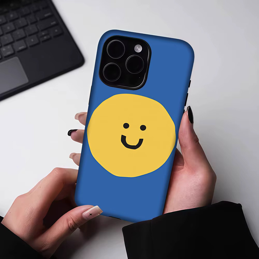 Aurbe Matte 2-in-1 MagSafe Hülle mit Smiley-Design für iPhone 17 16 15 14 Plus Pro Max, Stoßfeste Hartschale, Blau - Bild 5