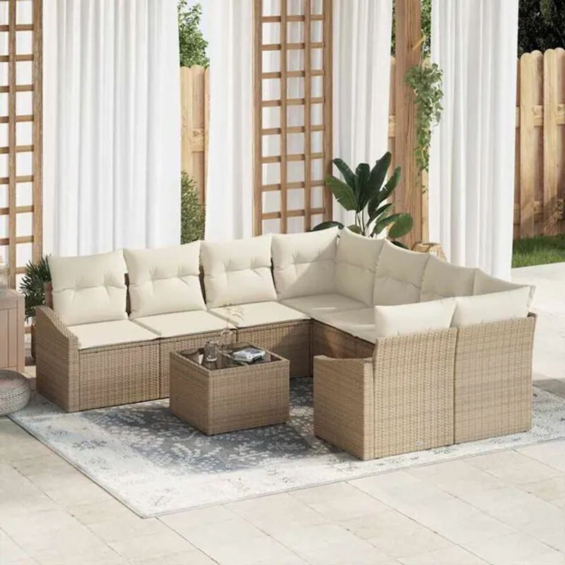 Vidaxl Garten-Sofa-Set aus Polyrattan mit 9 Kissen in Beige und Creme, B/T/H: 55 x 55 x 37 cm - Bild 1