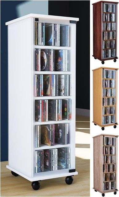 VCM Valenza CD und DVD Regal aus Holz mit ESG-Sicherheitsglastüren und Rollen, H x B x T: 98 x 31 x 35 cm - Bild 1