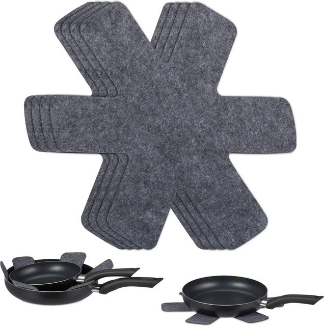 Relaxdays Pfannenschoner aus Filz im 6er Set, Grau, Hitzebeständig, B: 38 cm, T: 30 cm - Bild 1