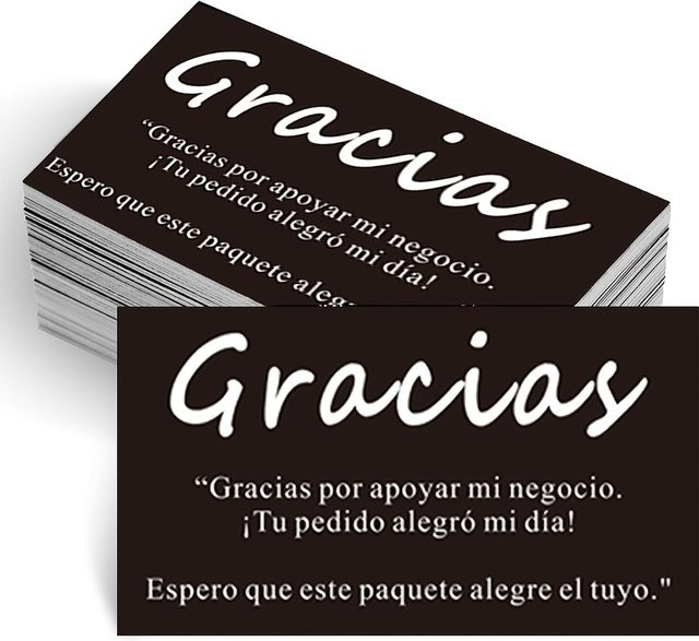 100 Stück Gracias Dankeskarten in Schwarz für dein Kleinunternehmen als professionelle Bestellbeilagen aus Papier - Bild 1