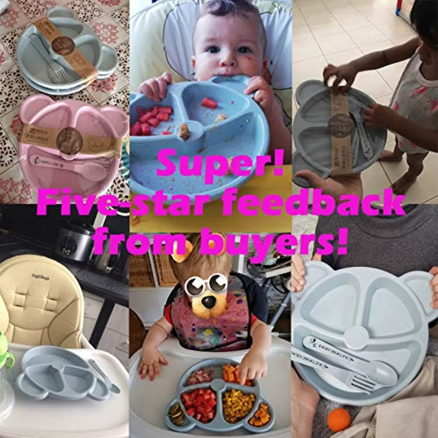 GOT-TOG Baby Besteckset mit Schüssel, Löffel und Gabel im Bären-Design, Beige, 3-teilig - Bild 3