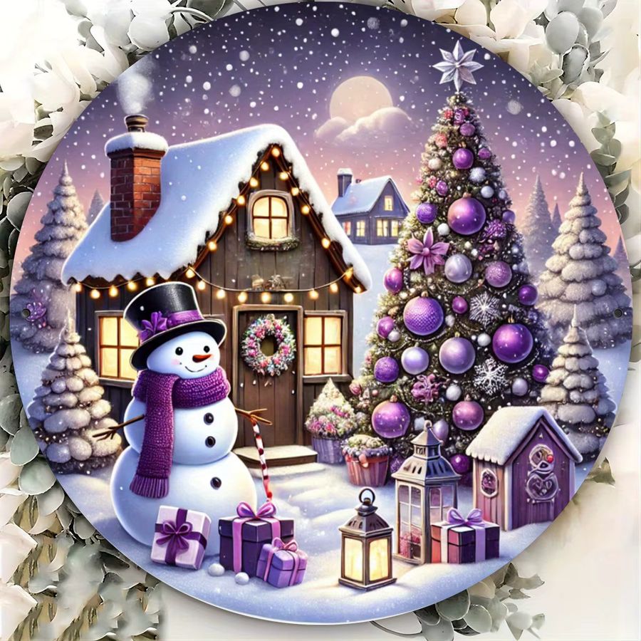 Rundes Wanddekorschild aus Eisen von Potdemiel mit lila Weihnachtsthema-Muster, Durchmesser: 20,3 cm - Bild 3