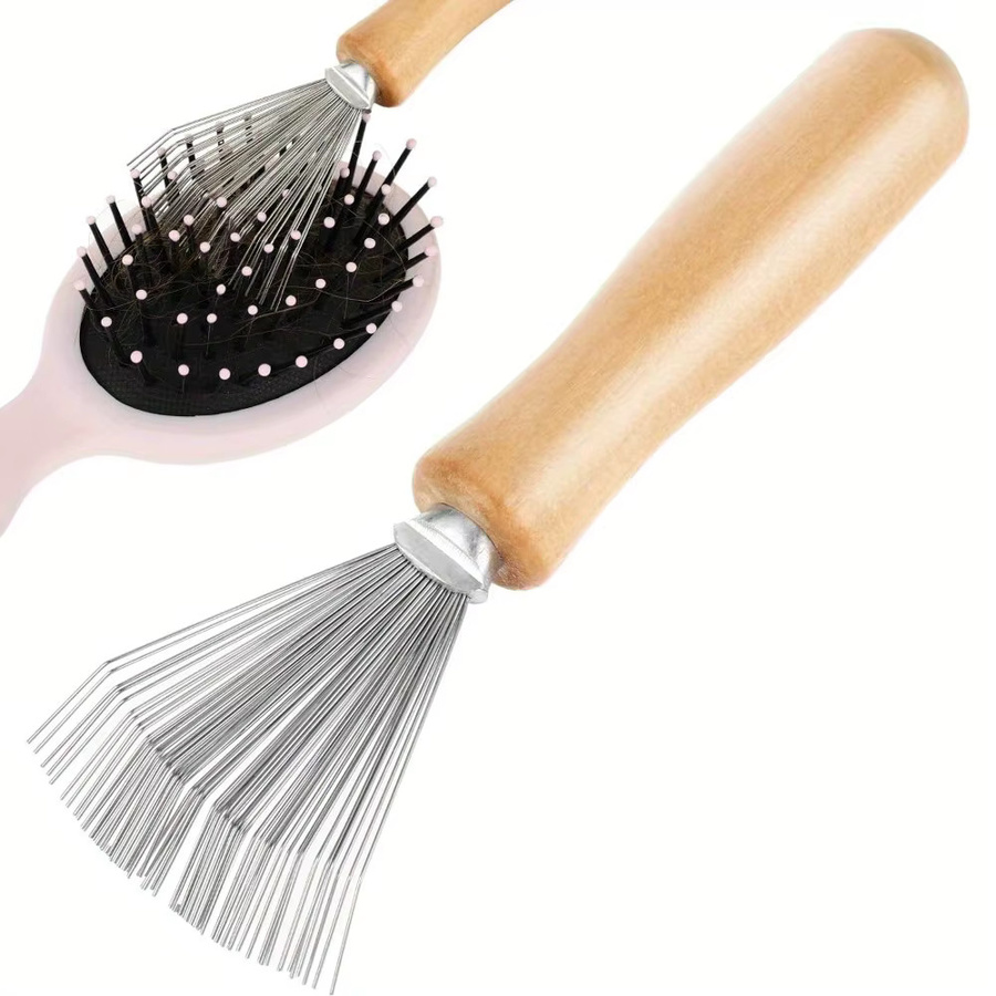Haarbürstenreiniger mit Edelstahlborsten und Holzgriff, Unisex - Bild 2