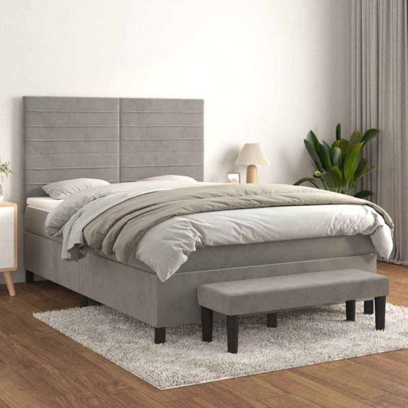 Vidaxl Boxspringbett mit Matratze in Grau aus Samt, B/T/H: 140 x 200 x 118 cm - Bild 1