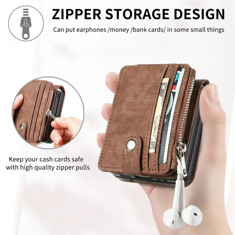 Samsung Galaxy Z Flip 6 Brieftaschen-Handyhülle aus PU-Leder mit abnehmbarem Kartenhalter in Schwarz für Galaxy Z Flip 5 4 3 5G - Bild 3