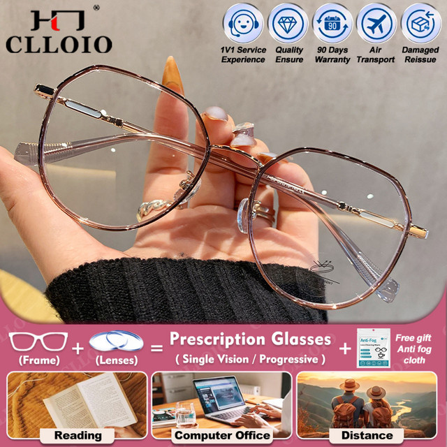 CLLOIO Korrektionsbrille, hexagonal, Vollrand, Metall, Gold, Damen - Bild 1