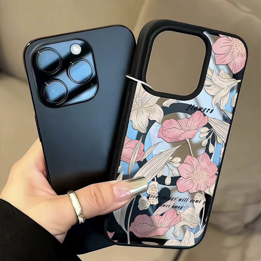 Stoßfeste magnetische iPhone 16 Pro Max Handyhülle mit Blumen-Design in Multicolour und matter Acryl-Abdeckung - Bild 2