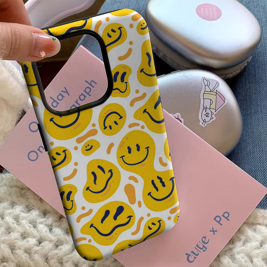 Gelbe Smiley-Gesichter Handyhülle für Apple iPhone 17 16 15 14 13 12 11 Pro Max Plus mit doppelschichtiger Rückseite - Bild 3