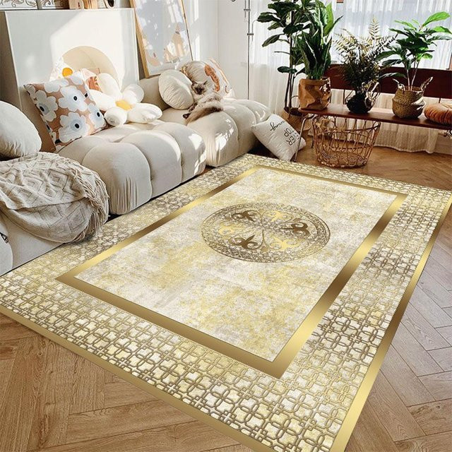 Moderner Luxus-Teppich BC-Warm Home in Gold mit abstraktem Streifenmuster, waschbar, B/T: 120 x 160 cm - Bild 1
