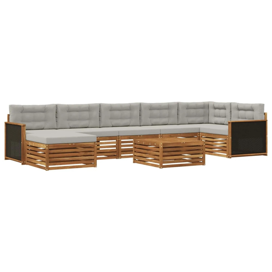 vidaXL Outdoor-Sofagarnitur L-Form aus Akazienholz mit 8 Kissen in Natur und Hellgrau - Bild 2