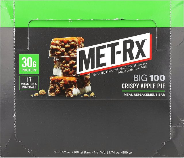 MET-Rx Big 100 Mahlzeitenersatzriegel Knuspriger Apfelkuchen 9 x 11,1 g - Bild 1