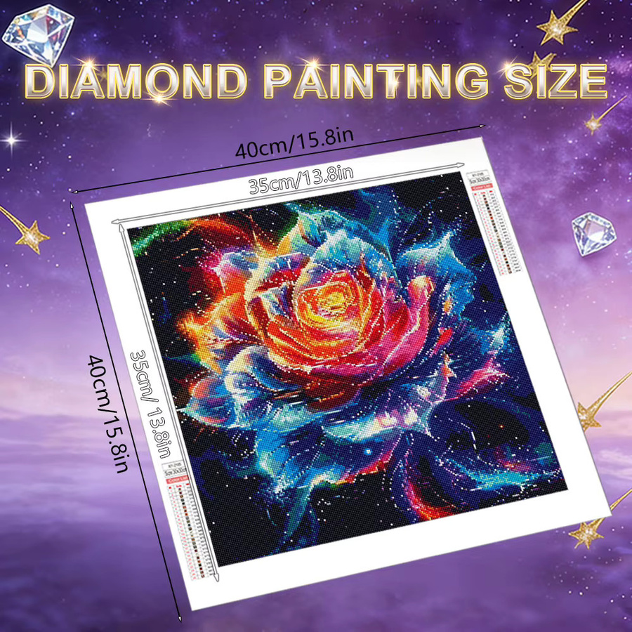 HUACAN Diamant-Mosaik Rosenblüte Wandkunst mit floralem Blumenmuster, rund, mehrfarbig - Bild 2