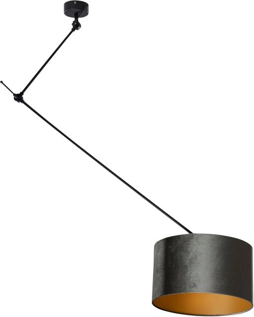 QAZQA Pendelleuchte Blitz modern in Schwarz mit grünem Samtschirm und Gold-Details, Durchmesser: 35 cm - Bild 1