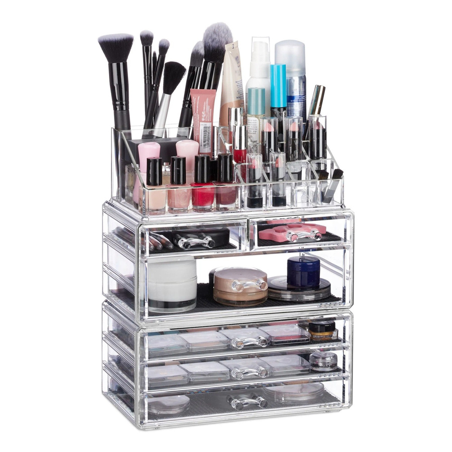 Relaxdays Kosmetikorganizer aus Acryl in Transparent mit 6 Schubladen, stapelbar, B: 29 cm, T: 23,5 cm, H: 14 cm - Bild 2