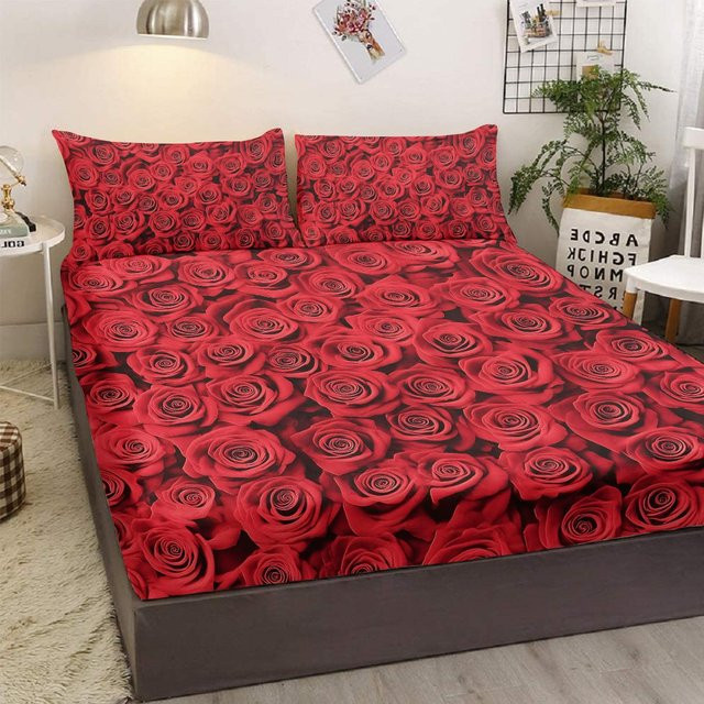 3-teiliges Rosen-Bettwäsche-Set mit 2 Kissenbezügen von Your Warm Home für dein romantisches Schlafzimmer, B/L: 99 x 199 cm - Bild 1