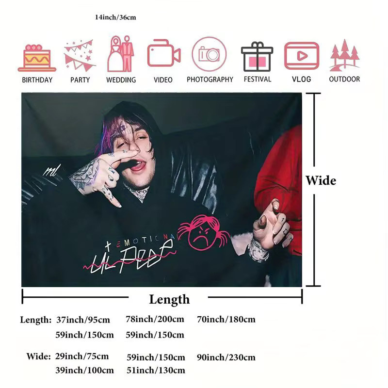 VIKAMA Lil Peep Wandteppich Emo Rap Wandkunst für dein Schlafzimmer oder Wohnzimmer in Multicolour, Breite: 60 cm, Höhe: 40 cm - Bild 2