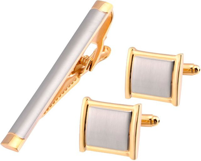 TingKu Manschettenknöpfe und Krawattenklammer-Set, Gold, Herren - Bild 1