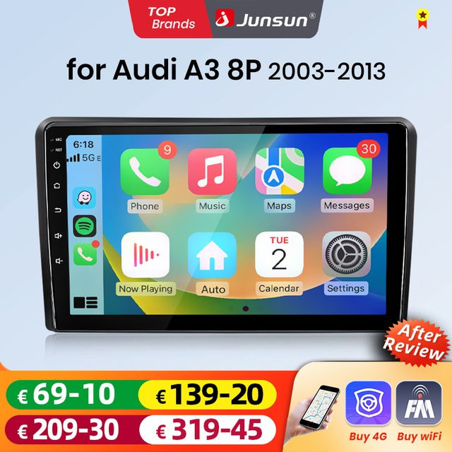 Junsun Android Auto Autoradio für Audi A3 mit 9.0 Zoll IPS Touchscreen, Wireless Apple CarPlay und Multimedia Videoplayer, Schwarz, 2 Din - Bild 1