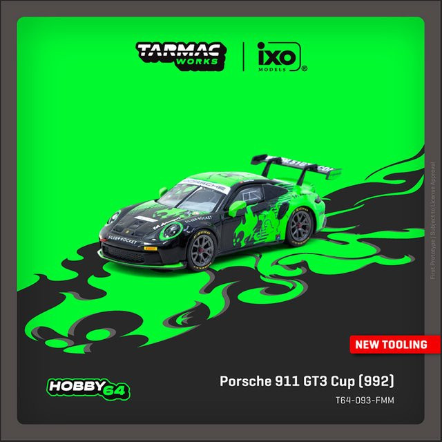 Tarmac Works Porsche 911 GT3 Cup 992 Fire Monkey Motorsport, Druckguss-Automodell, 1:64 - Bild 1