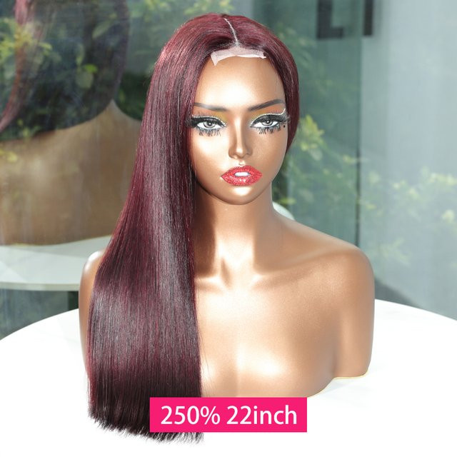 Urban Aura Bob-Echthaarperücke, 2x6 Spitzenverschluss, 99J Rot, 250-300 Dichte - Bild 1