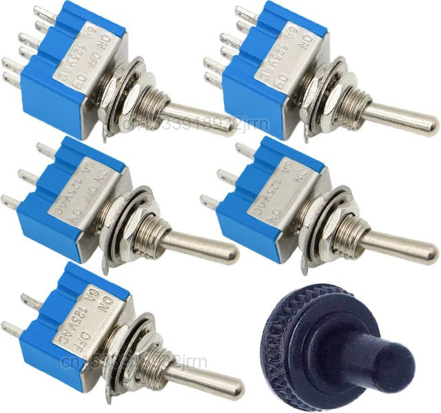 5er Set Hellblaue Kippschalter mit wasserdichter Kappe, MTS-102 und MTS-103, 3-Pin oder 6-Pin, 3 Positionen, AC 125V/6A 250V/3A - Bild 1