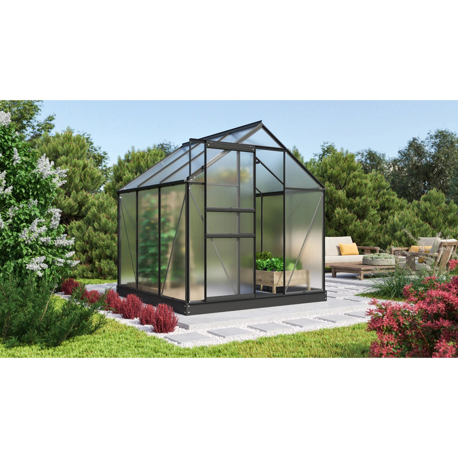 Vitavia Gewächshaus Comet 3800 in Schwarz mit Aluminiumrahmen, Polycarbonat-Platten, Fundament und Regenrinnen, 3,8 m² mit Satteldach - Bild 2