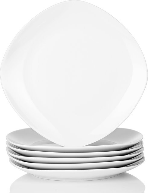 Malacasa Elisa Geschirrset aus Keramik und Porzellan in Weiß, 6-teilig oder 12-teilig bestehend aus Speisetellern, Desserttellern und Müslischalen - Bild 1