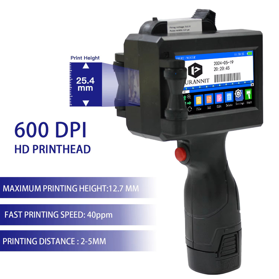 EURANNIT E15-1 Tragbarer Hand-Tintenstrahldrucker zur Kodierung von Text, QR-Codes, Barcodes, Logos und Verfallsdaten in Schwarz - Bild 3