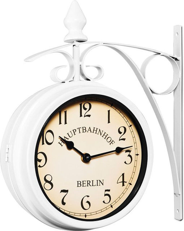 Deuba® Bahnhofsuhr im Retrolook, zweiseitige analoge Wanduhr aus Metall in Weiß, Durchmesser: 32,5 cm - Bild 1