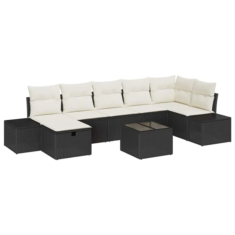 vidaXL Garten-Sofa-Set aus Polyrattan in Schwarz und Beige mit 8 Teilen und Kissen - Bild 2