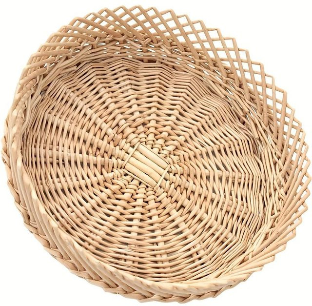 Handgemachtes Rattan-Tablett SZ-Damai in Beige, runder Dekokorb aus Weidengeflecht für Obst und Feinkost - Bild 1