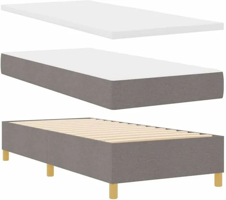 Modernes Boxspringbett mit Matratze und Kopfteil von vidaXL in Taupe meliert, B/T/H: 90 x 200 x 128 cm, Stoff und Holzwerkstoff - Bild 1