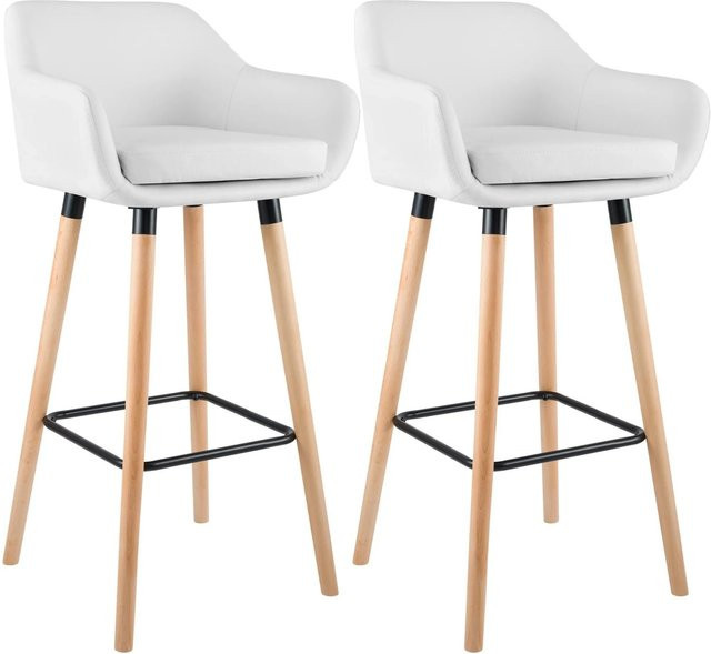 DELUKE 2er Set Barhocker MIRID in Weiß aus Kunstleder mit Buchenholz, B/T/H: 55 x 46 x 99 cm - Bild 1