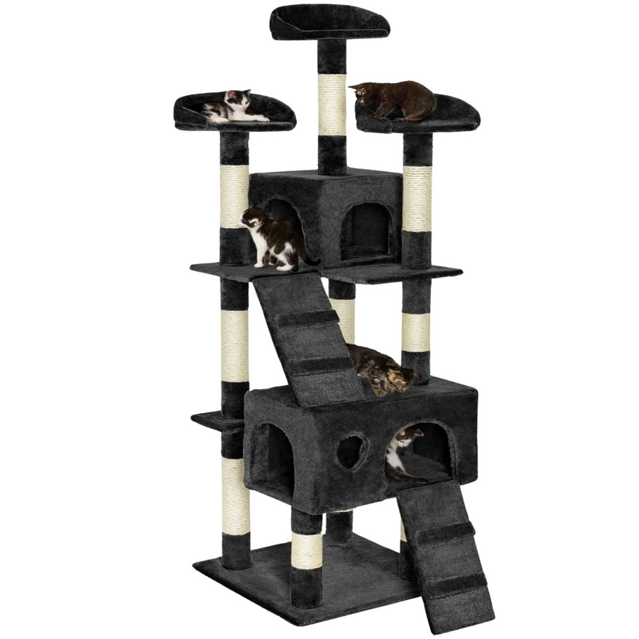 TECTAKE Kratzbaum Mogli Schwarz mit Sisal und Katzenhöhlen, B/T/H: 60 x 60 x 170 cm - Bild 2