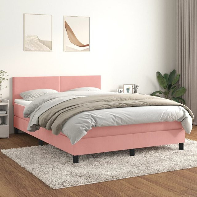 vidaXL Boxspringbett mit Matratze in Rosa, Hybrid-Design aus Samt, B/T: 140 x 200 cm - Bild 2