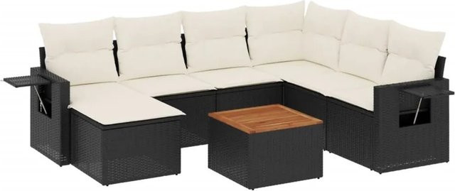 vidaXL 8-teilige Garten-Sofagarnitur aus Polyrattan in Schwarz mit Kissen und Metallrahmen - Bild 1