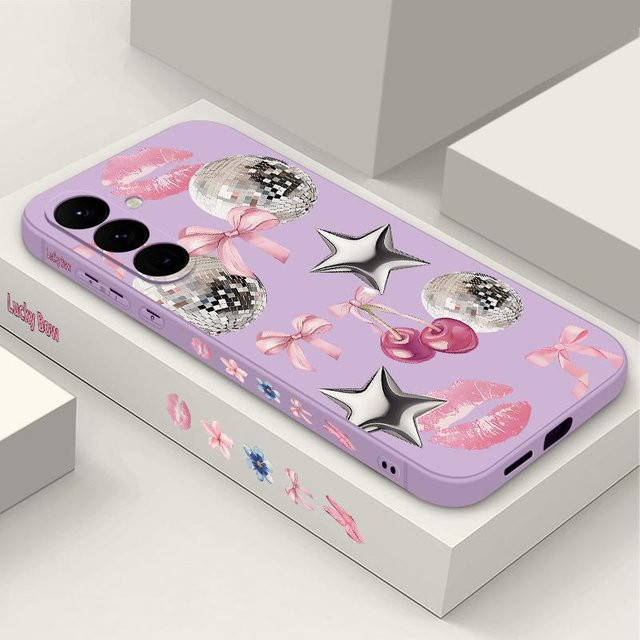 Silikon Handyhülle mit Schleifen und Sternen für Samsung Galaxy A-Serie inklusive Lanyard in Purple - Bild 1
