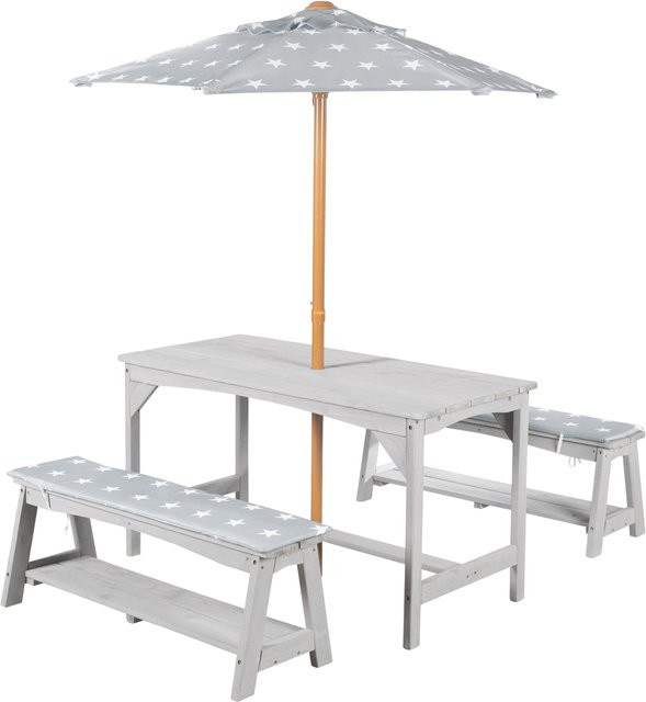 roba Kindersitzgruppe Little Stars aus Massivholz mit Sitzauflage und Schirm in Grau - Bild 1