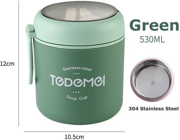 Yiran Furniture Thermo-Suppentasse aus Edelstahl mit Löffel, grün, isoliert und auslaufsicher - Bild 1