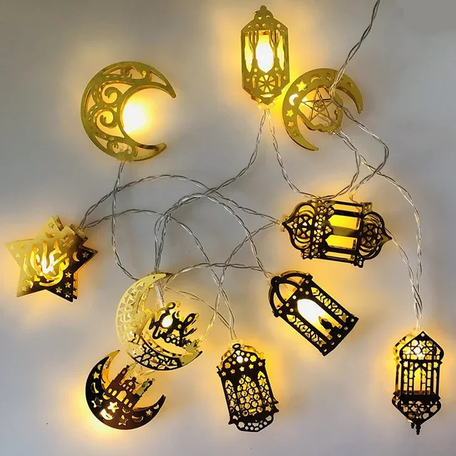 Runtow LED-Lichterkette mit Mond und Sternen in Gold/Messing für Ramadan und Eid Al-Fitr Dekoration - Bild 1