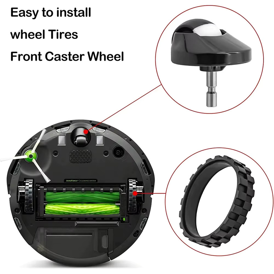 iRobot Roomba Ersatzteil-Set: Rutschfeste Vorderrad-Reifen und Gummiteile in Schwarz für i7, E5, E6 und 500, 600, 700, 800, 900 Serie - Bild 3